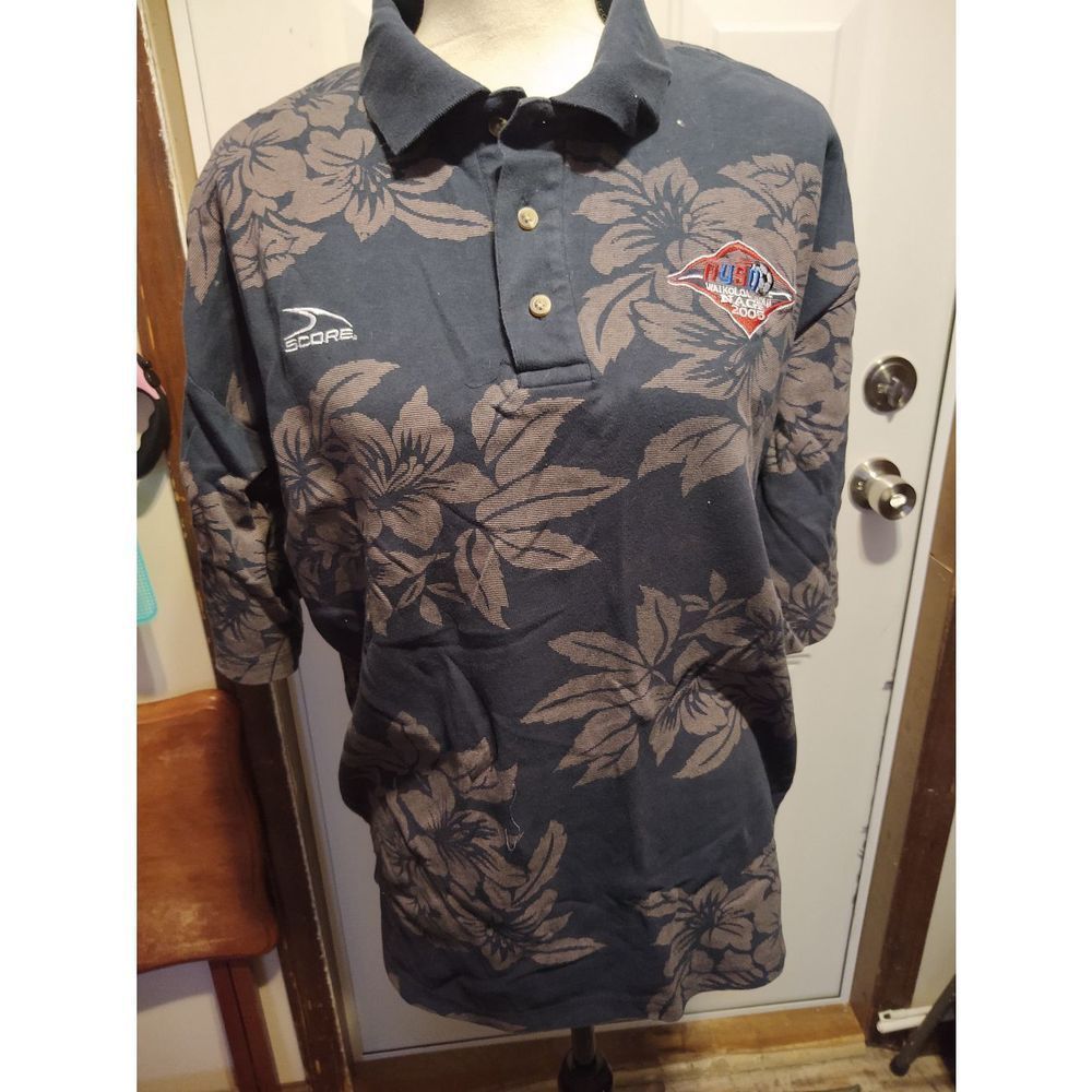 Vintage Score Soccer Tournament Polo Hawaii Print Men's XL‎